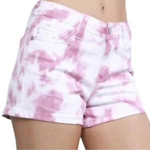 Judy Blue Tie Dye Pink and White Denim Shorts High Rise Stretch Denim Size Large